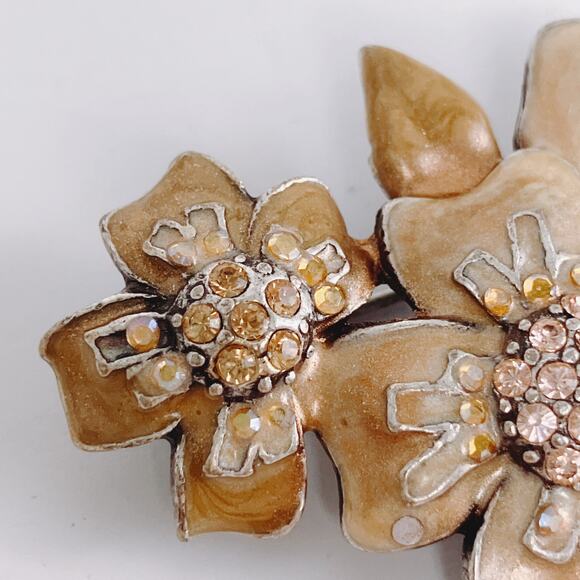 VTG Signed Chico’s Brooch Gold Tone Enamel Floral Rhinestone Pin Y2K - Picture 4 of 9